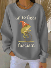 Women's Portland Frog Off To Fight Aunt Tifa Christmas Art Print Ribbed Round-Neck Sweatshirt