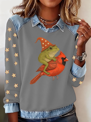 Women's Frog Cardinal Christmas Art Print Sweatshirt