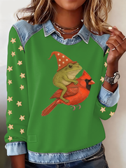 Women's Frog Cardinal Christmas Art Print Sweatshirt