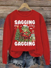 Women's Sagging But Still Gagging Funny Frog Christmas Art Print polyester sweatshirt