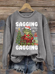 Women's Sagging But Still Gagging Funny Frog Christmas Art Print polyester sweatshirt