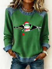 Women's Merry Resistmas Resist Frog Denim Patchwork Top