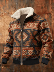 Men's Retro Western Fur Collar Zip-Up Jacket