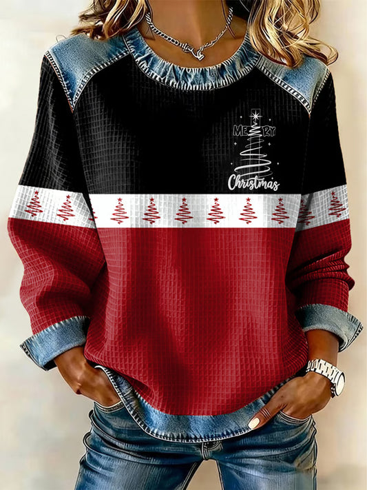 Women's Christmas Belief Print Waffle Sweatshirt