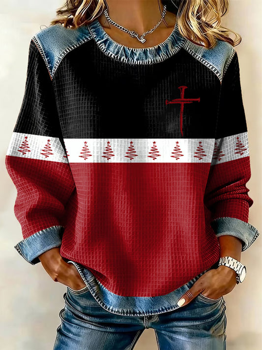 Women's Christmas Belief Print Waffle Sweatshirt