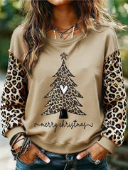 Women's Leopard Christmas Tree Print Casual Sweatshirt