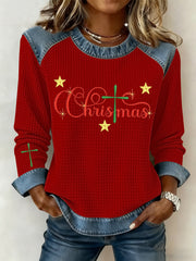 Women's Christmas Belief Print Waffle Sweatshirt