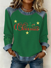 Women's Christmas Belief Print Waffle Sweatshirt
