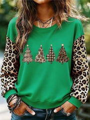 Women's Leopard Christmas Tree Print Casual Sweatshirt