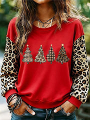 Women's Leopard Christmas Tree Print Casual Sweatshirt