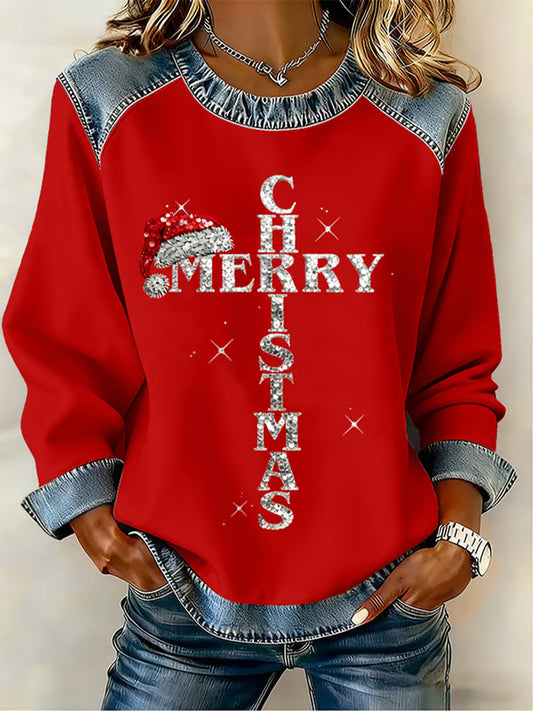 Women's Christmas Belief Pattern Patchwork Art Sweatshirt