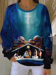 Women's Nativity Ribbed Round-Neck Sweatshirt