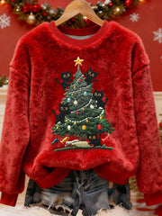 Women's Christmas Tree Cat Art Print Casual Sweatshirt