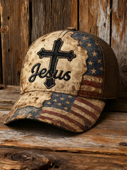 Unisex Jesus Cross America Flag Art Print Hat