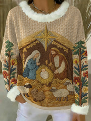 Women's Nativity Fur Collar Top
