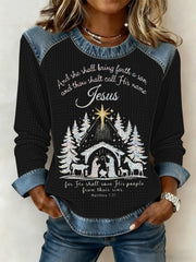 Women's Christmas Print Waffle Sweatshirt