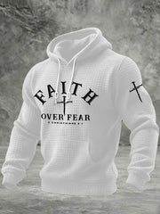 Men's Faith Over Fear Cross Checkered Cotton Hoodie