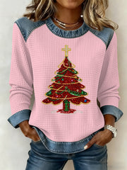 Women's Christmas Print Waffle Sweatshirt