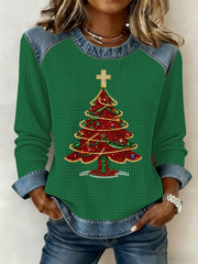 Women's Christmas Print Waffle Sweatshirt