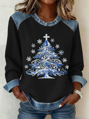 Women's Christmas Pattern Patchwork Art Sweatshirt