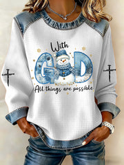 Women's Christmas Cross Print Casual Top