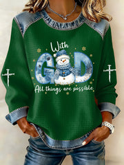 Women's Christmas Cross Print Casual Top