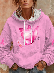Women's Breast Cancer Pink Print Casual Hoodie