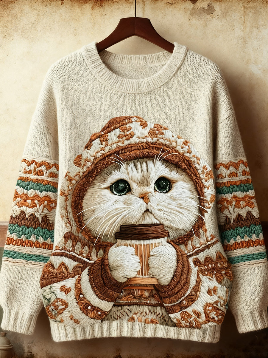 Women's Cute Winter Cat  Art  Sweatshirt