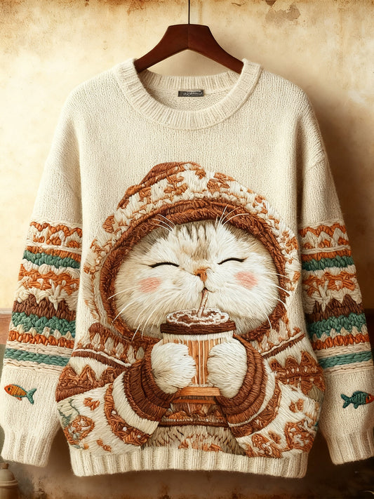 Women's Cute Winter Cat  Art  Sweatshirt