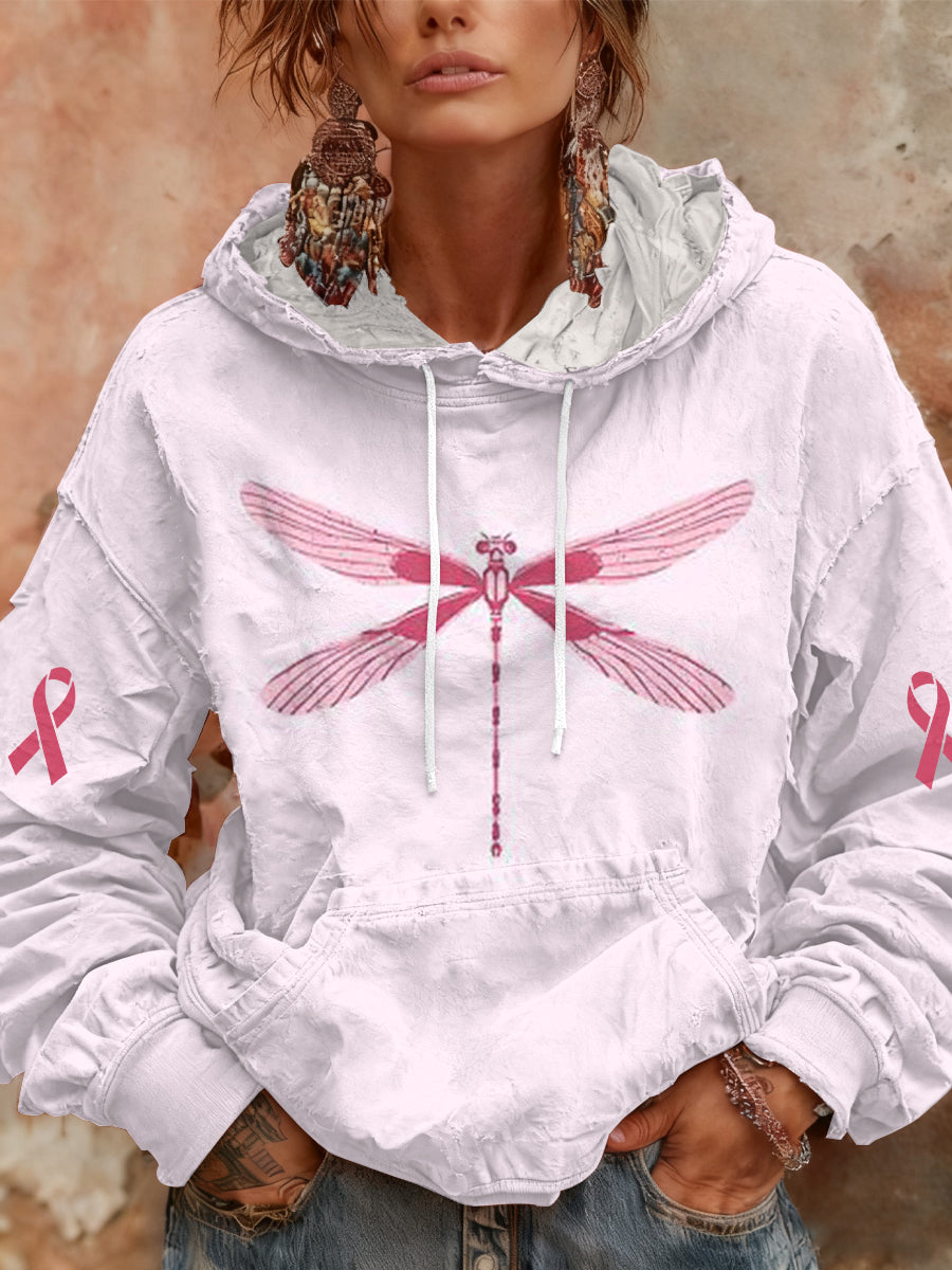 Women's Breast Cancer Pink Print Casual Hoodie