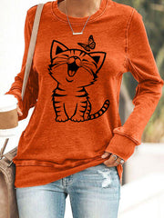 Women's Cute Cat Print Cat Lovers Cat Mom Gift Casual Sweatshirt