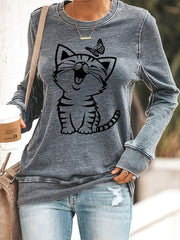 Women's Cute Cat Print Cat Lovers Cat Mom Gift Casual Sweatshirt