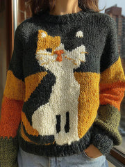 Women's Cute Ugly Cat Pattern Art Cozy Sweatshirt