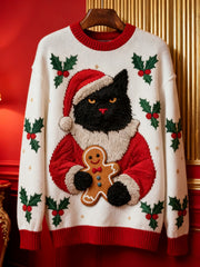 Women's Vintage Christmas Black Cat Knitted Sweater