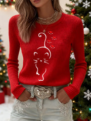 Women's Cute Cat Print Cat Lovers Cat Mom Gift Casual Long-Sleeve T-Shirt