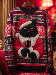 Women's Vintage Christmas Black Cat Knitted Sweater