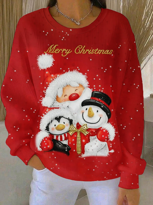 Women's Christmas Ribbed Round-Neck Sweatshirt