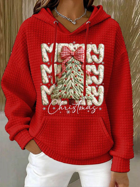 Women's Christmas Faux Yarn Printed Hoodie