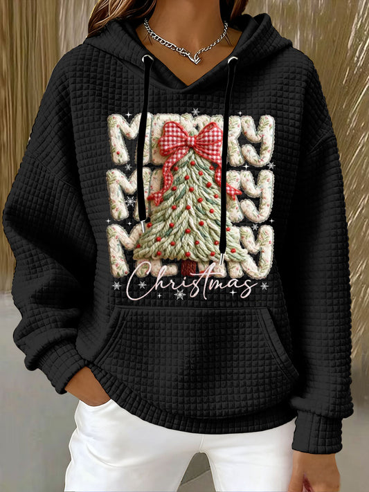 Women's Christmas Faux Yarn Printed Hoodie
