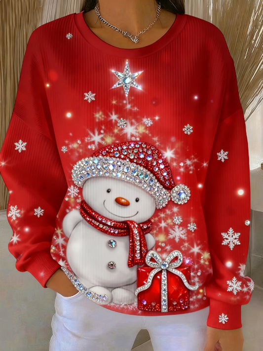 Women's Christmas Ribbed Round-Neck Sweatshirt