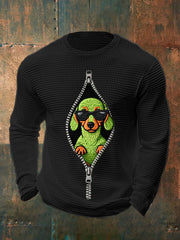 Men's Funny Christmas Grinch Dachshund Print Casual Waffle Long Sleeve Top