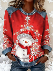 Women's Christmas Denim Patchwork Top