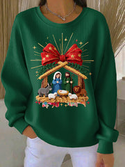 Women's Merry Christmas Ribbed Round-Neck Sweatshirt
