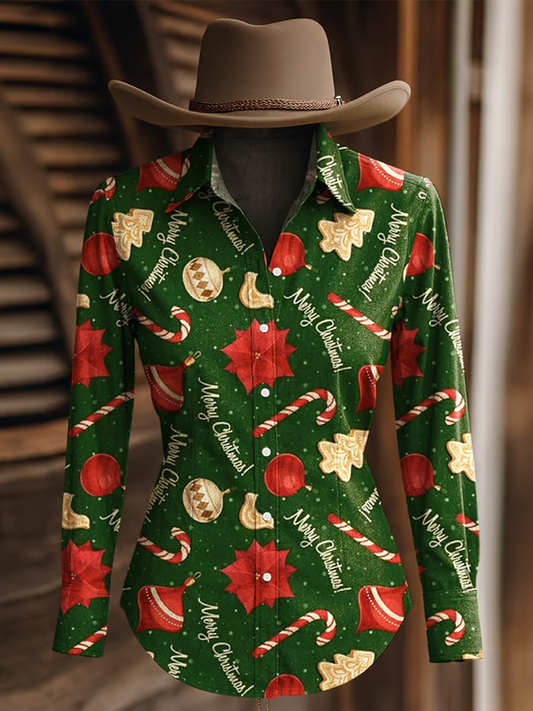 Women's Christmas Western Long Sleeve Shirt