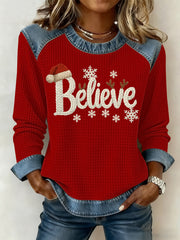Women's Christmas Print Waffle Sweatshirt
