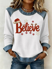 Women's Christmas Print Waffle Sweatshirt