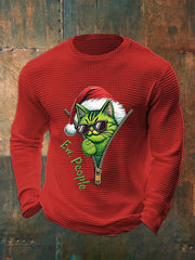 Men's Funny Christmas Grinch Cat Print Casual Waffle Long Sleeve Top