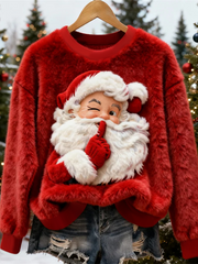Women's Christmas Cute Santa Claus  Art Flannel Sweatshirt