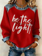 Women's Merry Christmas Denim Patchwork Top