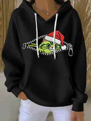 Women's Christmas Grinch Cat Print Casual Hoodie
